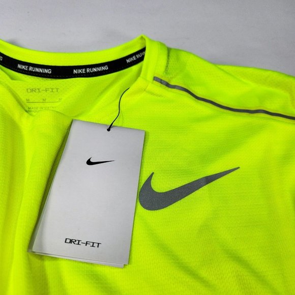 Nike Dry-Fit Miler Longsleeve Running Training Gym Shirt Men's Yellow CU0318-702 - Picture 4 of 4